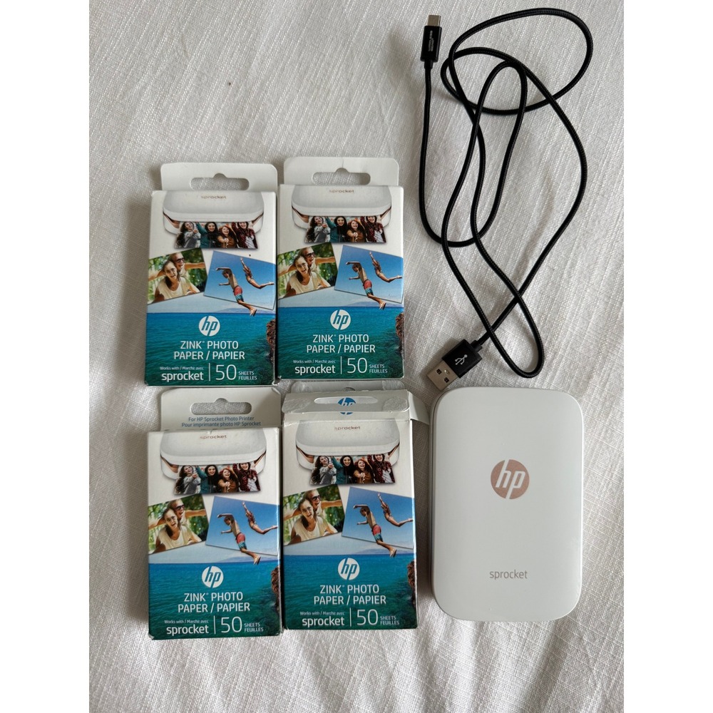 HP Sprocket Portable Photo Printer White Rose Gold with 200 Zink Paper Sheets